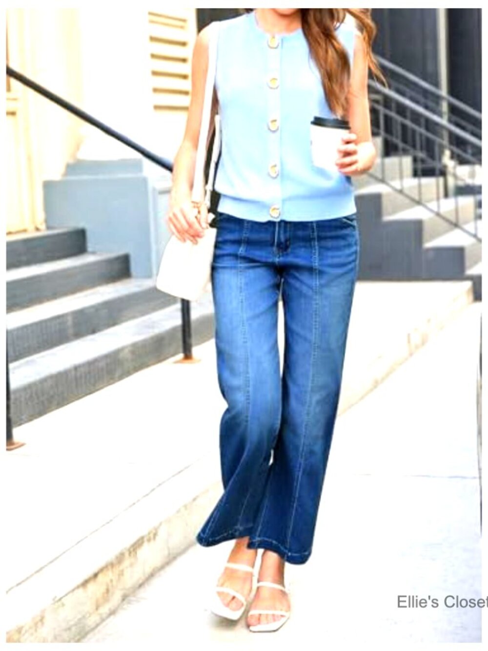 Wide Leg Jeans High Waisted Baggy Stretchy Front Seam Denim Pants - Picture 6 of 7